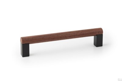 Eto 160 Tirador Mueble Alargado Madera Nogal con Aluminio Gris