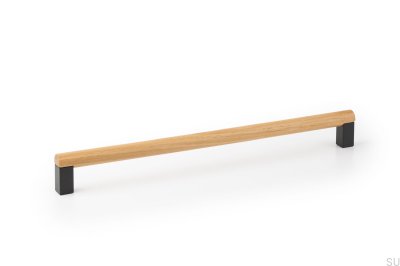Eto 320 Tirador para mueble alargado de madera de roble y aluminio gris