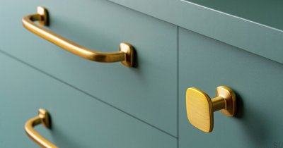 Tirador para mueble rectangular Quart Mini 128 Oro Cepillado Cava