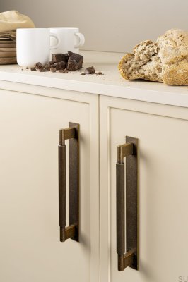 Tirador para mueble alargado con arandela Arpa Plate 192 Aluminio Rustic Gold