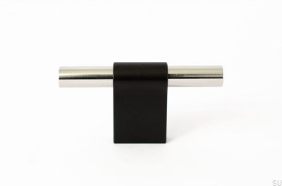 Pomo para mueble T-Bar Line Mix 60 Metal negro con acero pulido