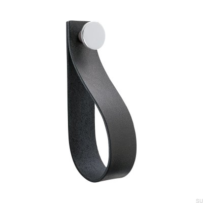 Colgador de pared Loop Strap cuero negro con cromo