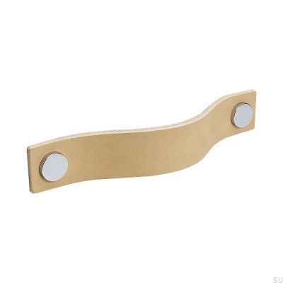 Tirador para mueble largo Loop 128, cuero natural con cromo