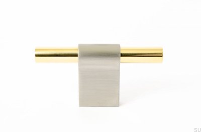 Pomo para mueble T-Bar Line Mix 60 Acero cepillado con latón pulido