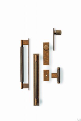 Pomo para mueble con arandela T-Bar Arpa Plate Aluminio Rustic Gold