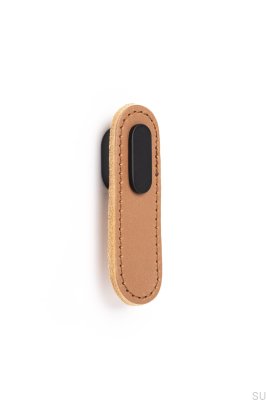 Tirador para mueble Oblongo Piel Beige con Negro