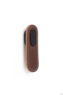 Pomo para Mueble Oblongo Cuero Marrón con Negro