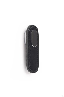Pomo rectangular para muebles de cuero negro con cromo pulido