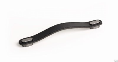 Tirador para mueble alargado Oblong 160 Cuero Negro con Gris Cepillado