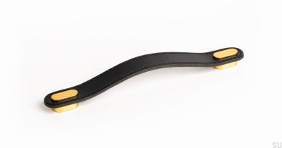 Tirador para mueble alargado Oblong 160 Cuero Negro con Oro Cepillado