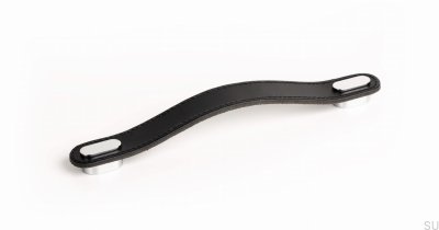 Tirador para mueble alargado Oblongo 160 Cuero Negro con Cromo Pulido