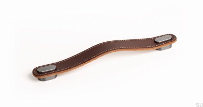Tirador para mueble alargado Oblong Marrón Cuero con Cepillado Gris