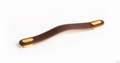 Tirador para mueble alargado Oblongo Cuero Marrón con Oro Cepillado