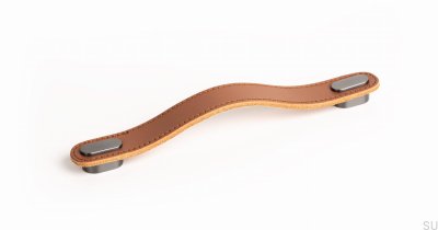 Tirador para mueble alargado Oblong Beige Cuero con Cepillado Gris