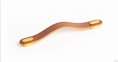 Tirador para mueble alargado Oblongo Piel Beige con Oro Cepillado