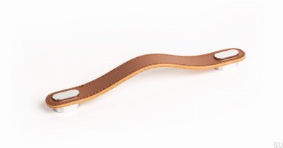 Tirador para mueble alargado Oblongo Piel Beige con Cromo Pulido