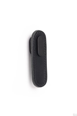 Pomo rectangular para muebles de cuero negro y negro
