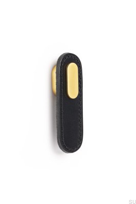 Perilla para mueble rectangular de cuero negro con oro cepillado