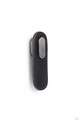 Pomo rectangular para mueble de cuero negro con cepillado gris