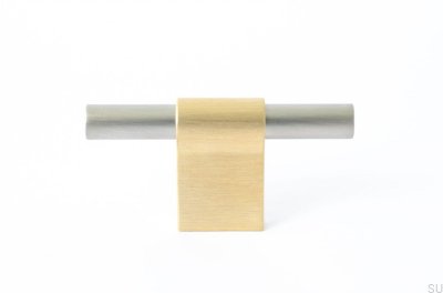 Pomo para mueble T-Bar Line Mix 60 Latón cepillado sin pintar con acero cepillado