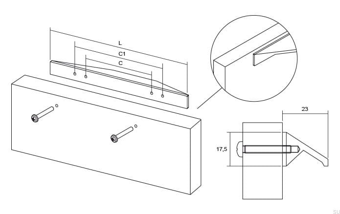 0322400L01--Uchwyt-meblowy-podłużny-Cutt-192-320-Aluminiowy-Chrom-Polerowany-Viefe-Skandynawskie-Uchwyty-rysunek-techniczny