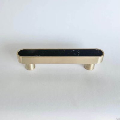 Tirador para mueble alargado Latón Mármol Negro Cepillado