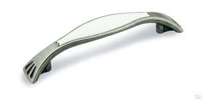 Tirador para mueble alargado 1881 96 Plata Vieja con Blanco