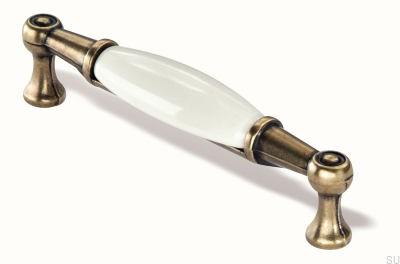 Tirador para mueble alargado 1699 96 PF Oro Envejecido con Porcelana
