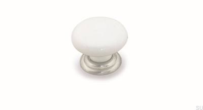 Pomo para mueble SP65 Porcelánico Blanco con Plata
