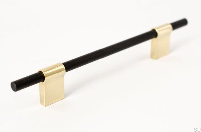 Tirador para mueble alargado Line Mix 128 Metal negro con latón pulido
