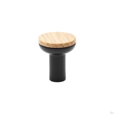 Pomo para mueble Bis Negro con Madera de Roble