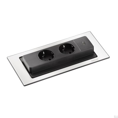 Conector doble con tapa trasera y USB-C plateado