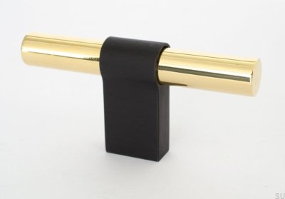 Pomo para mueble T-Bar Line Big Mix 12, latón pulido, sin barnizar, con aluminio negro