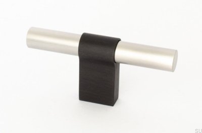 Pomo para mueble T-Bar Line Big Mix 12, acero cepillado con aluminio negro