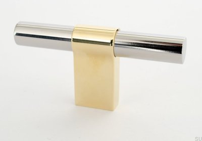 Pomo para mueble T-Bar Line Big Mix 12, acero pulido con latón pulido