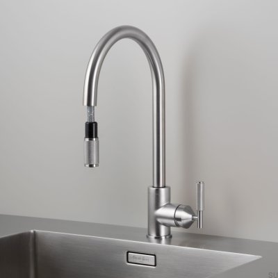 Grifo de cocina con caño extraíble, mezclador de latón plateado con conector europeo.