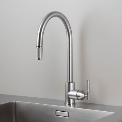 Grifo de cocina con caño extraíble, mezclador de latón plateado con conector europeo.