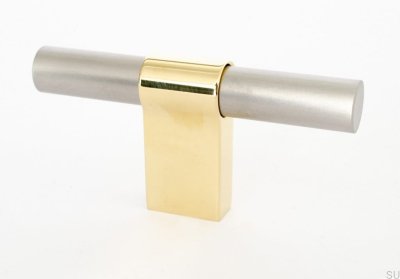 Pomo para mueble T-Bar Line Big Mix 12, acero cepillado con latón pulido