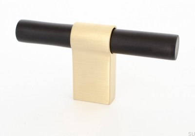 Pomo para mueble T-Bar Line Big Mix 12 Aluminio Negro con Latón Cepillado
