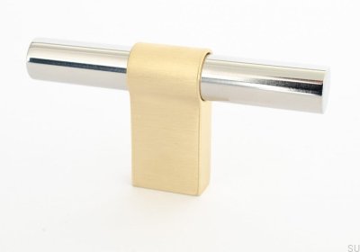 Pomo para mueble T-Bar Line Big Mix 12, acero pulido con latón cepillado