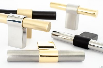 Pomo para mueble T-Bar Line Big Mix 12, acero pulido con latón cepillado
