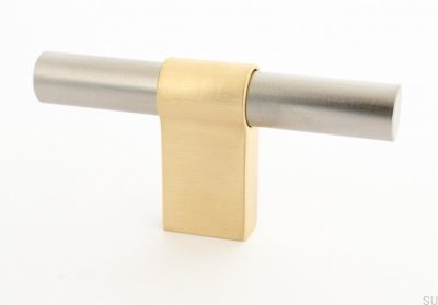 Pomo para mueble T-Bar Line Big Mix 12, acero cepillado con latón cepillado