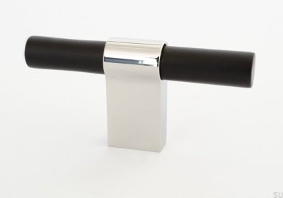 Pomo para mueble T-Bar Line Big Mix 12, aluminio negro con acero pulido