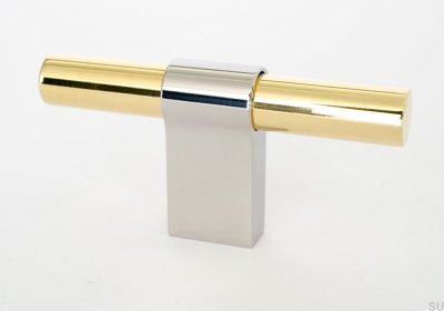 Pomo para mueble T-Bar Line Big Mix 12, latón pulido con acero pulido