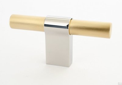 Pomo para mueble T-Bar Line Big Mix 12 Latón Cepillado con Acero Pulido