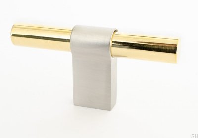 Pomo para mueble T-Bar Line Big Mix 12 Latón pulido con acero cepillado