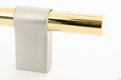 Tirador para mueble rectangular Line Big Mix 224, latón pulido con acero cepillado