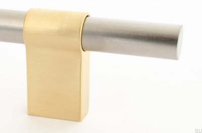 Tirador para mueble rectangular Line Big Mix 342, acero cepillado con latón cepillado