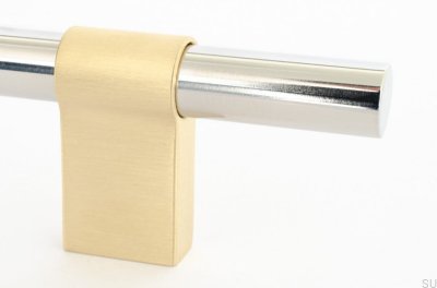 Tirador para mueble rectangular Line Big Mix 342, acero pulido con latón cepillado