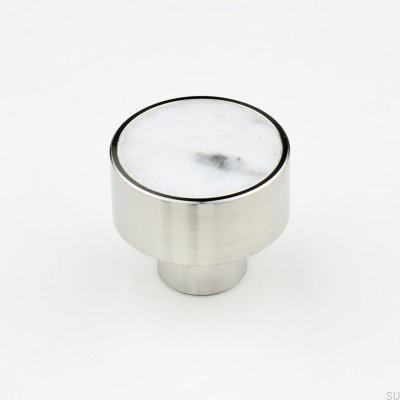 Pomo para mueble Marbelo M acero, mármol blanco